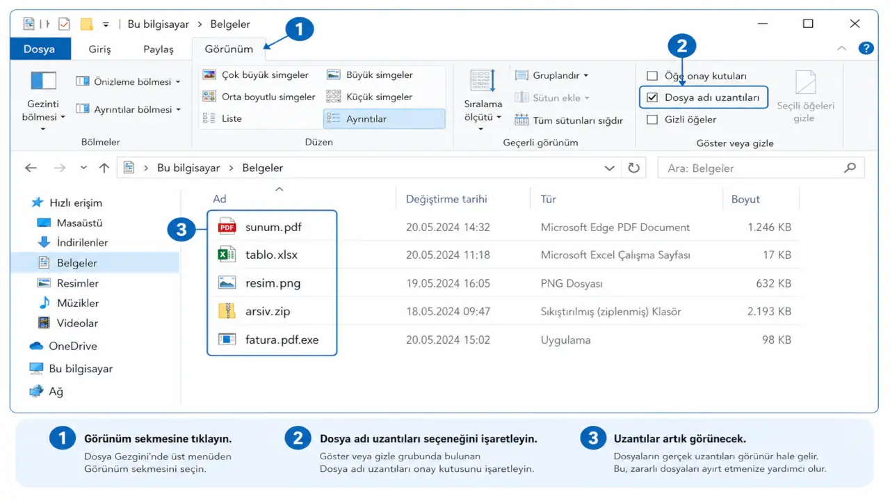 Windows 10'da Dosya Uzantılarını Gösterme